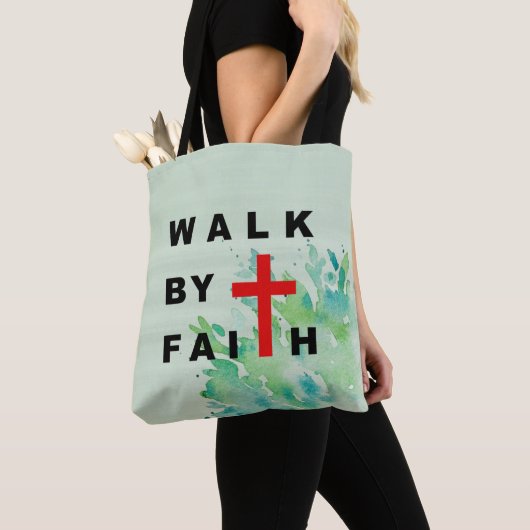 Loop door Faith Christelijk Cross Bible Qote Tote Bag (Dichtbij)