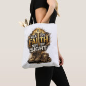 Loop door geloof, niet door zicht tote bag (Dichtbij)