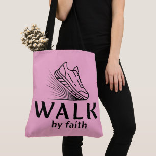 Loop door geloof tote bag