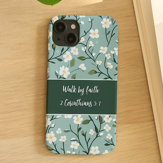 Loop door het geloof Bijbelvers Bloemmotief Case-Mate iPhone Case