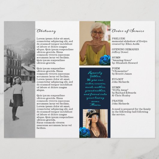 Loop één blauw Roos Memorial Service-programma Flyer (Achterkant)