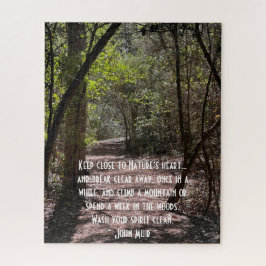 Loop in de bossen; natuur citaat van John Muir Legpuzzel