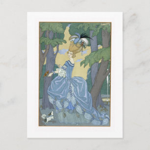 Loop in het bos, illustratie voor 'Fetes Galant' Briefkaart