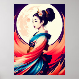 Loop in het maanlicht Japanse Geisha Poster