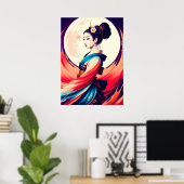 Loop in het maanlicht Japanse Geisha Poster (Thuiskantoor)