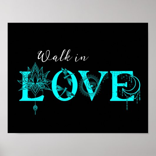 Loop in Liefde motivatie Lotus maan Zon libel Poster (Voorkant)