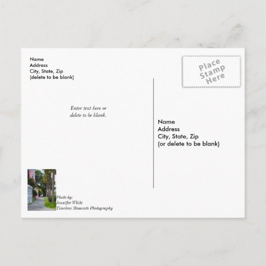 Loop langs Rainbow Row en denk aan je Briefkaart (Achterkant)