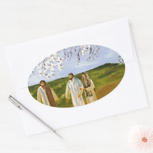 Loop met Jezus Ovale Sticker (Envelop)