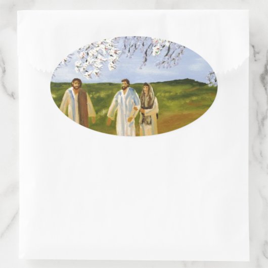 Loop met Jezus Ovale Sticker (Tas)