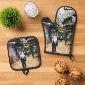 Loop naar huis door de oudheid ovenwant & pannenlap set (Top down)