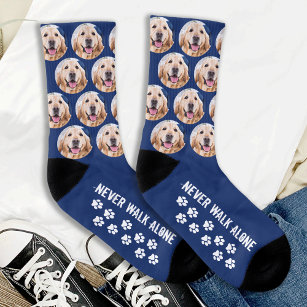 Loop nooit alleen Blue Custom Pet Photo Dog Sokken