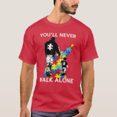 Loop nooit alleen vader en zoon autisme bewustzijn t-shirt (Voorkant)