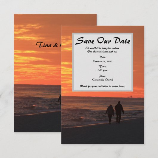 Loop op de Beach sparen de Datum Save The Date (Voorkant / Achterkant)