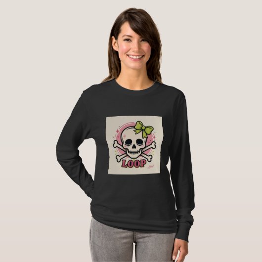 Loop Schedel Boog Cute Lange Mouwen T-shirt (Voorkant volledig)