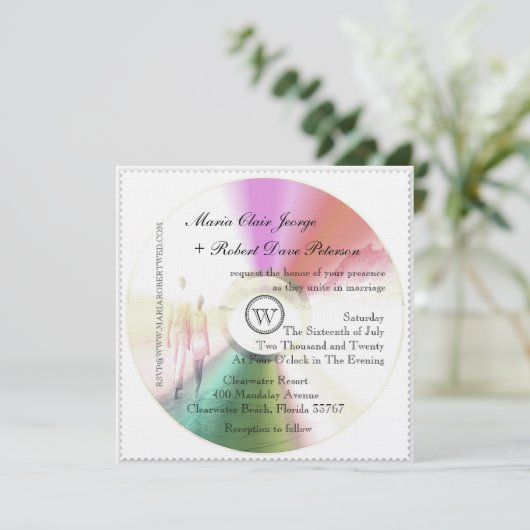 Loop unieke moderne CD-Stamp Wedding Invitae Kaart (Staand voorkant)
