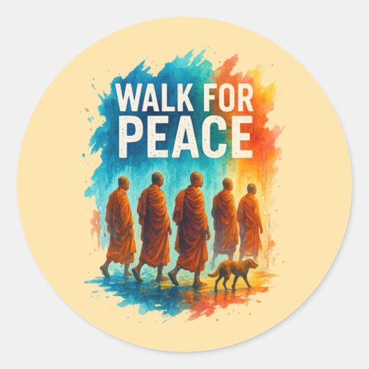 Loop voor Vrede – Regenachtige monnik marcheert sp Ronde Sticker (Voorkant)
