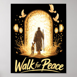 Loop Voor Vrede Spirituele Monnik Met Hond En Duiv Poster