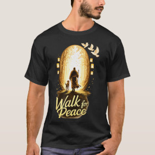 Loop voor vrede spirituele monnik met hond en duiv t-shirt