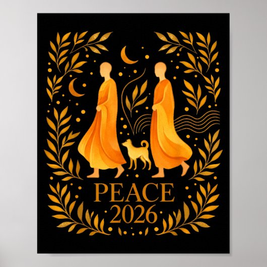 Loop Vrede 2026 Wereldvredemonniken met Aloka Dog Poster (Voorkant)