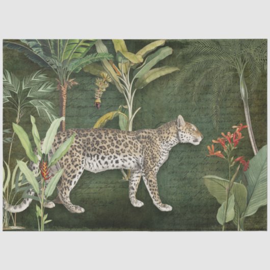 Loopard Tropical Floral n in Foliage Oerwoud Tissuepapier (Voorkant)