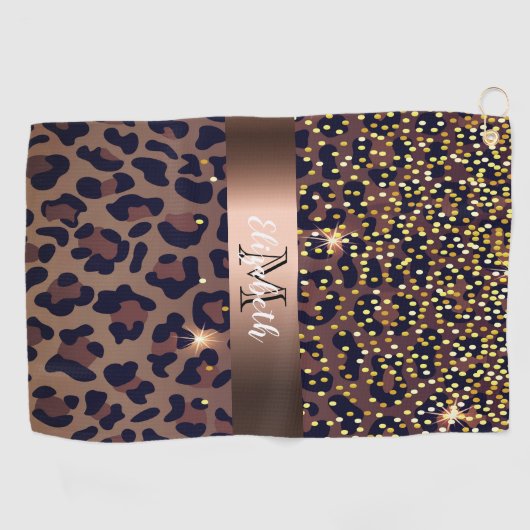 Looparpatroon: monogram bruine zwarte bronzen glaz golfhanddoek (Horizontaal)