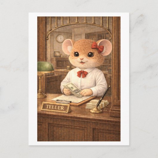 Loopbaan Muis als Bankbediende Briefkaart (Voorkant)