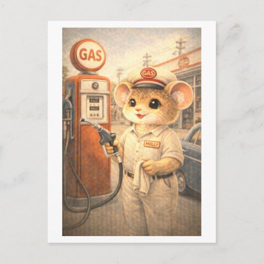 Loopbaan Muis als benzinepompbediende Briefkaart (Voorkant)
