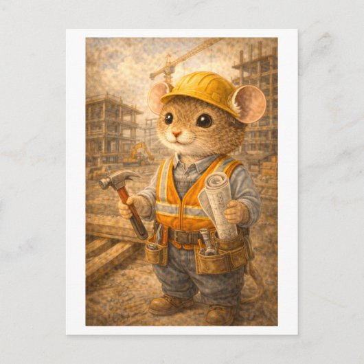 Loopbaan Muis als Bouwvakker Briefkaart (Voorkant)
