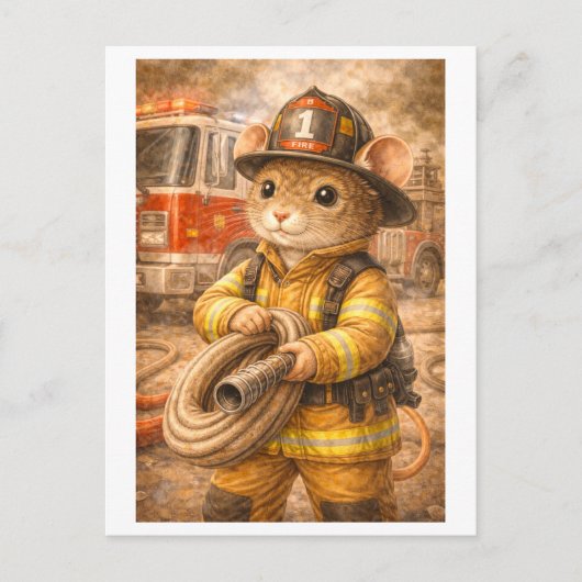 Loopbaan Muis als Brandweerman Briefkaart (Voorkant)