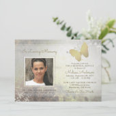 Loopende Memory Golden Butterfly Memorial Invite Kaart (Staand voorkant)