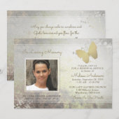 Loopende Memory Golden Butterfly Memorial Invite Kaart (Voorkant / Achterkant)