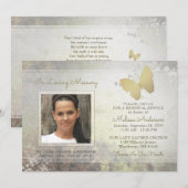 Loopende Memory Golden Butterfly Memorial Invite Kaart (Voorkant / Achterkant)