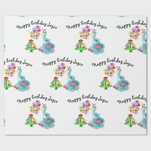 Loopende olifantenverjaardagsverpakkingspapier cadeaupapier (Vlak)