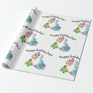 Loopende olifantenverjaardagsverpakkingspapier cadeaupapier