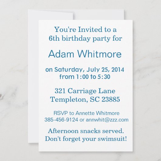 Loopende uitnodiging voor verjaardagsfeest (Achterkant)