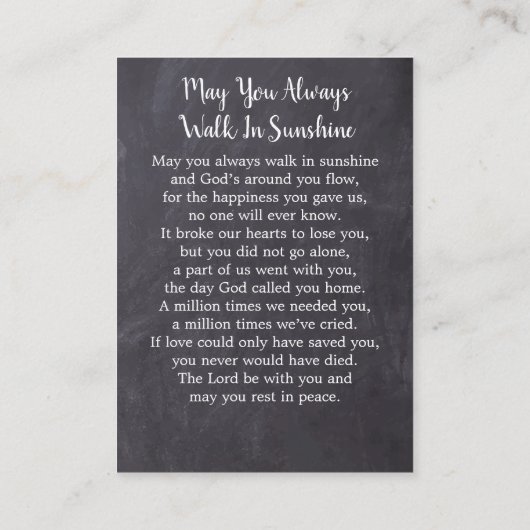 LoopGeheugen Memorial Funeral Prayer Kaart 3 Foto Contactkaartje (Achterkant)