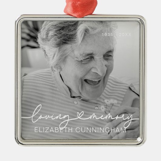Loopgeheugen Modern Elegant Heart Photo Memorial Metalen Ornament (Voorkant)