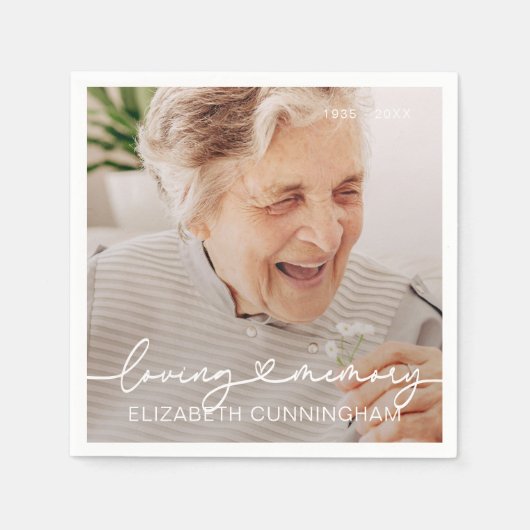 Loopgeheugen Modern Elegant Heart Photo Memorial Servet (Voorkant)