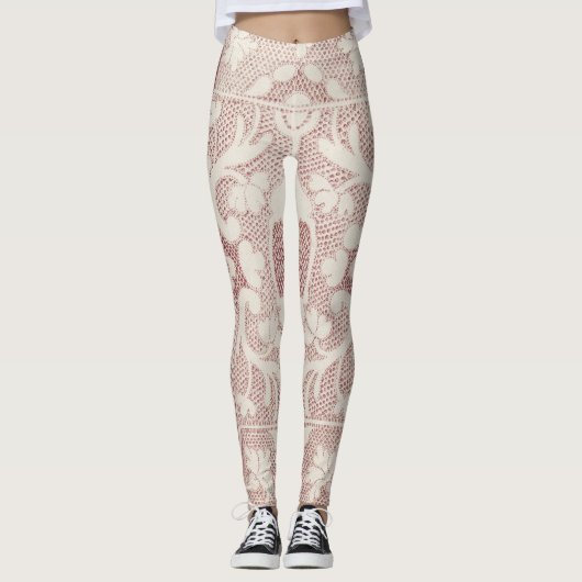 looppatroon, etsen, roze en wit leggings (Voorkant)