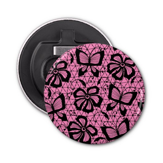 looppatroon met vlinders button flesopener (Voorkant)