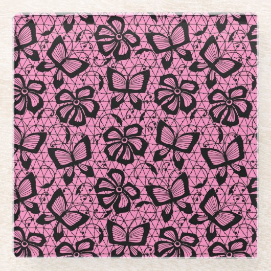 looppatroon met vlinders glazen onderzetter (Voorkant)