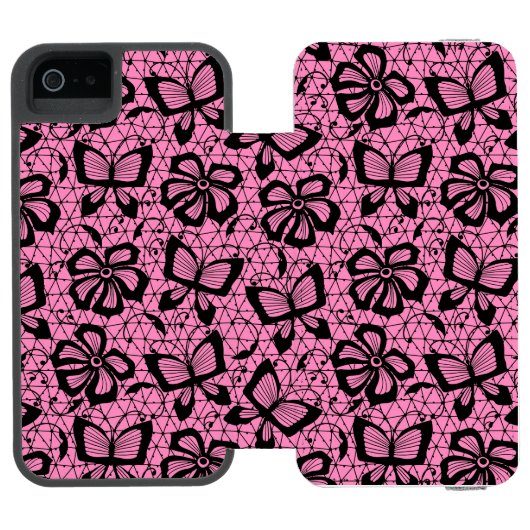 looppatroon met vlinders incipio iPhone portemonnee hoesje (Agenda Open)