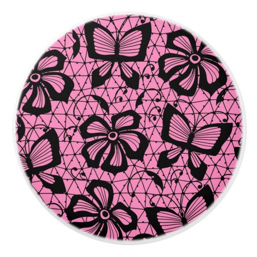 looppatroon met vlinders keramische knop (Voorkant)