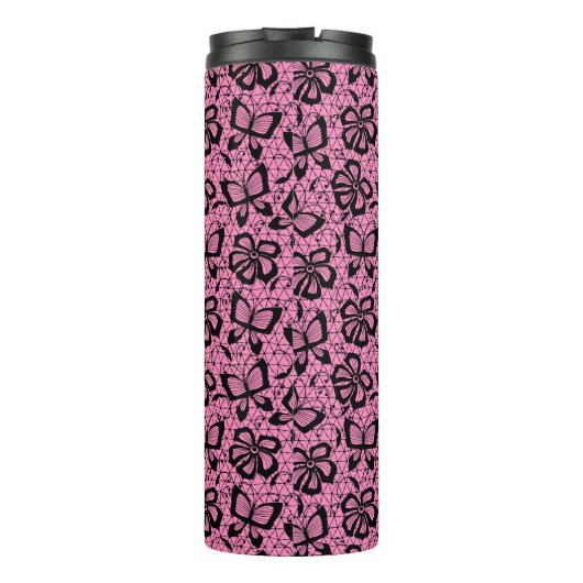 looppatroon met vlinders thermosbeker (Achterkant)