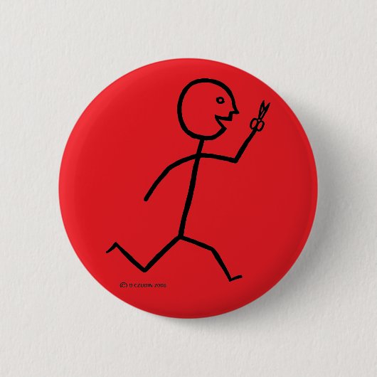 Loopt met schaar ronde button 5,7 cm (Voorkant)