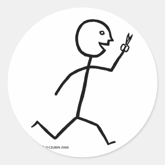 Loopt met schaar ronde sticker (Voorkant)