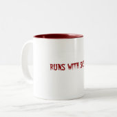 Loopt met schaar tweekleurige koffiemok (Voorkant links)