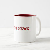 Loopt met schaar tweekleurige koffiemok (Voorkant rechts)