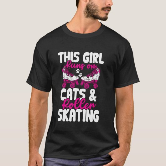 Loopt Op Katten En Rollerskaten Grappige Rollerska T-shirt (Voorkant)