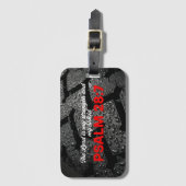 Loopvlak van motorband met Bijbelvers Psalm 28:7 Bagagelabel (Voorkant (verticaal))